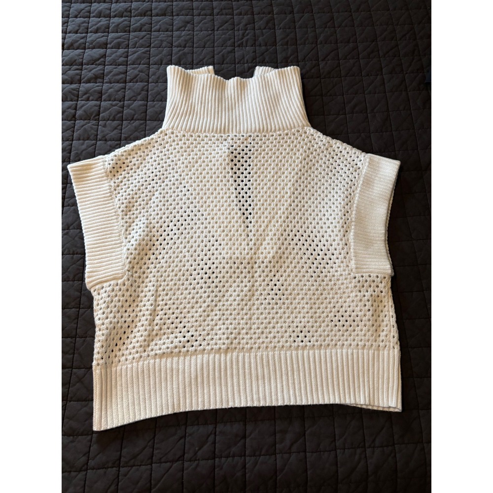 Elan White Cotton Open Knit Quarter Zip Sweater Vest SW11444 Womens Medium - Picture 7 of 7